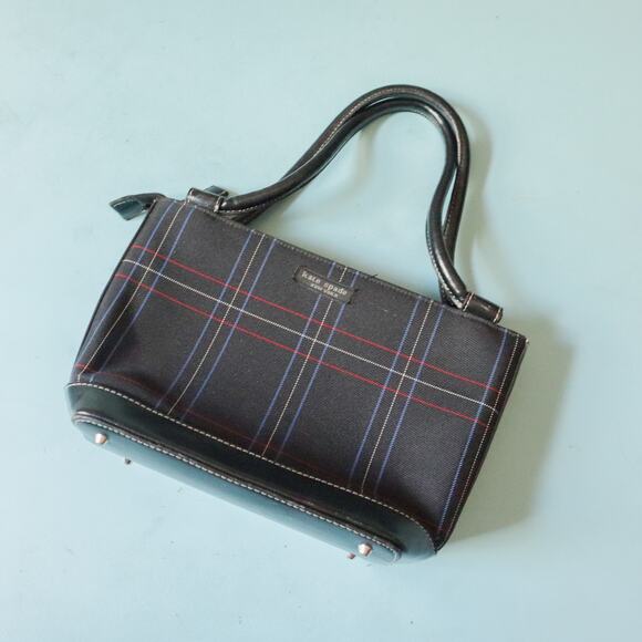kate spade Handbags - Kate Spade Vintage 90s Black Plaid Top Handle Boxy Tote Purse
